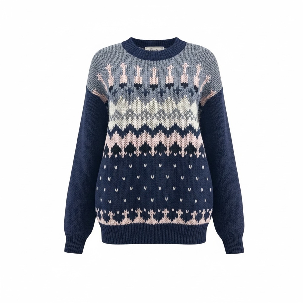 Vintage Clyde Hand Knit Fair Isle Sweater Large Nordic Pattern Wool Blend